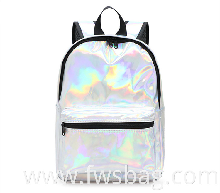 Women Unisex Holographic PU Leather Daily Backpack School Bookbag Travel Casual Backpack